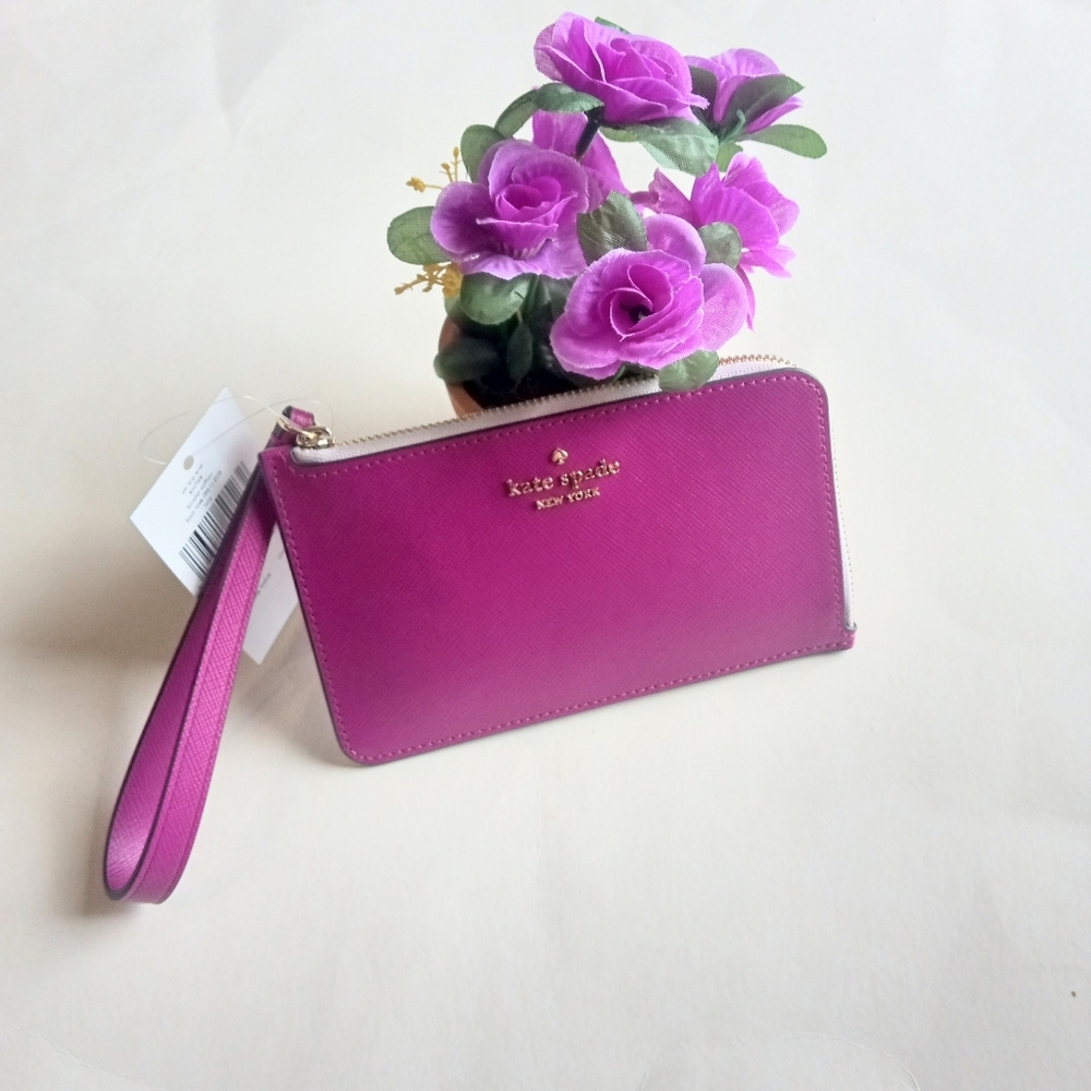 Kate Spade Saffian Baja Rose Small Zipper Wristlet New - Picture 1 of 7